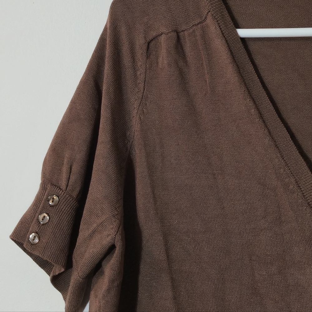 Ricki's XXL Brown V-Neck Cardigan Short Sleeve Button Down Classic Knit Sweater - Picture 4 of 16